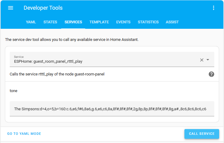 HA - Developer Tools - Services - RTTTL Play