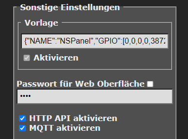 TASMOTA Sonstige Einstellungen